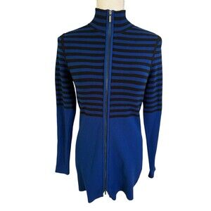 Carlisle Sweater Women’s XS Blue Black Breton Striped Full Zip Tunic Cardigan